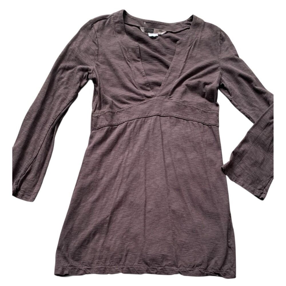 ATHLETA brown V Neck Henley Tunic SPORTY DRESS sz S